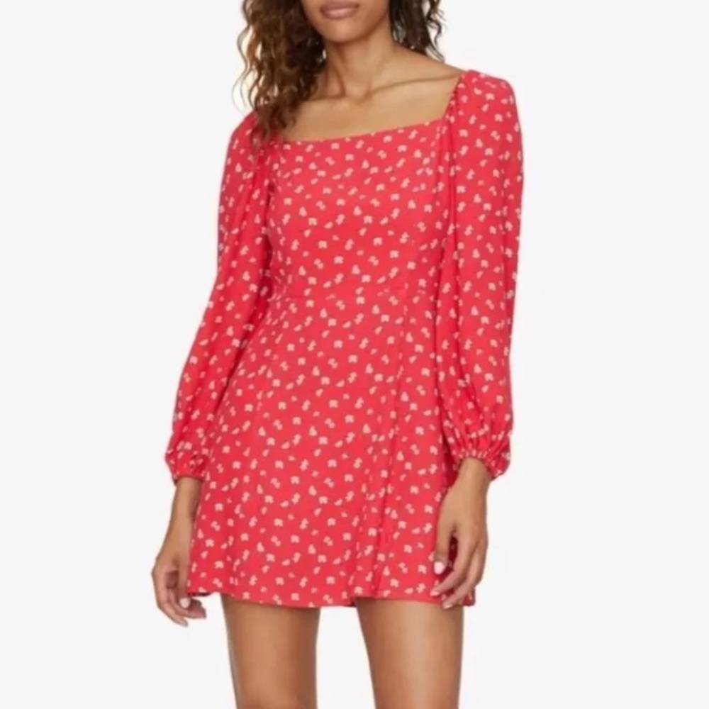 Sanctuary Cilia Smocked Peasant Mini Dress Wildflower Red